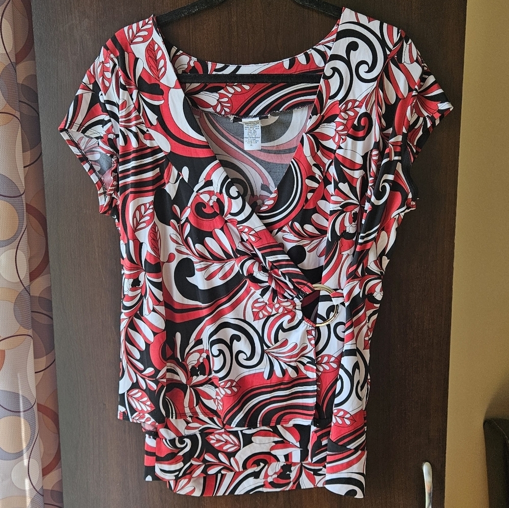 Studio 1940 Red and Black Swirl Print Blouse